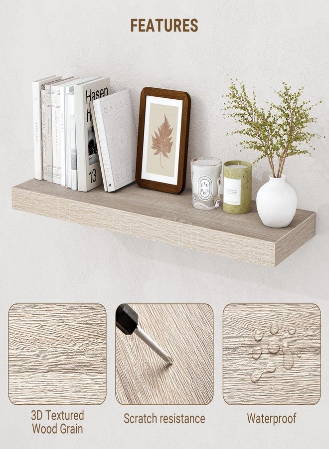 Acovy 24 Inch Floating Shelves, 3D Textured Wood Grain, 24"x9.25"x1.5" Inch Deep Floating Shelves for Wall, Wooden Shelves for Bathroom, Bedroom, Living Room, Vintage White Oak, 2 Pieces - Image 5